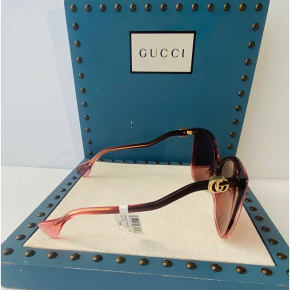 New- Authentic Gucci GG1010S 004 Sunglasses Women's Burgundy Transparent/Red - Picture 12 of 17